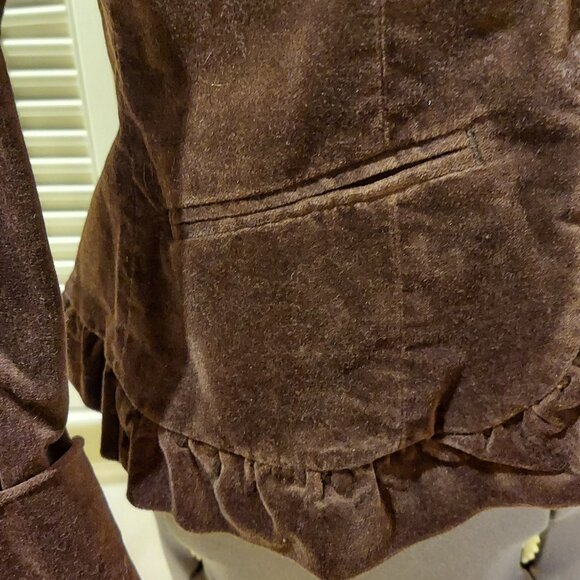 Vintage Dark Brown Velour Ruffled Jacket by Think Tank Size M * NWOT - Picture 6 of 8